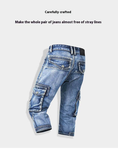 Slim Fit Cropped Denim Shorts for Men - Light Blue Casual Summer Wear - Buy Center