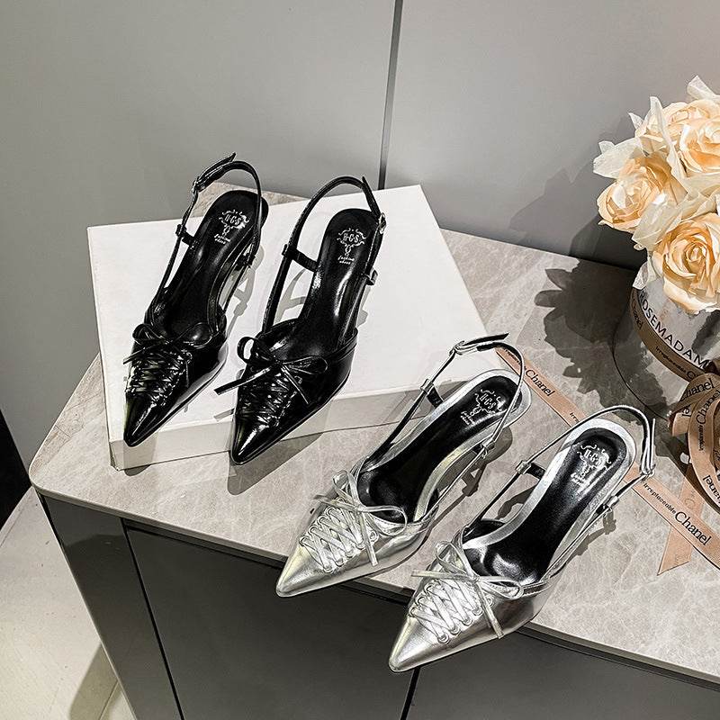 Rivet Closed Toe High Heels - Stylish PU Pumps in Silver & Black - Buy Center