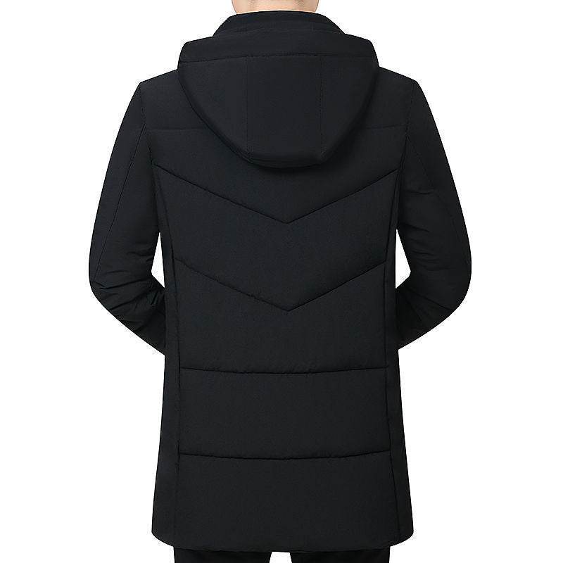 Thickened Men's Winter Coat - Stylish V-Neck Jacket in Black & Dark Blue - Buy Center