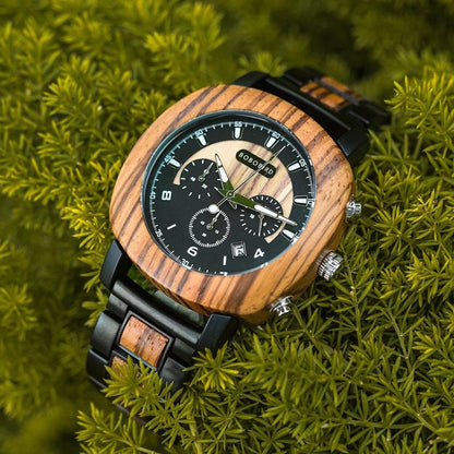Three Eye Wooden Quartz Sports Watch - Stylish & Durable Men's Timepiece - Buy Center