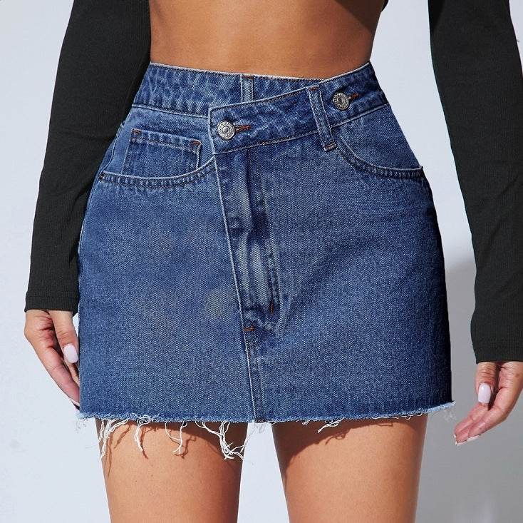 Buycenter Short Irregular Denim Skirt - Petite Fit, Medium Blue - Buy Center