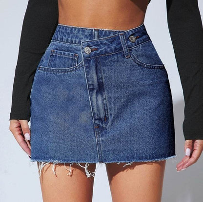 Buycenter Short Irregular Denim Skirt - Petite Fit, Medium Blue - Buy Center