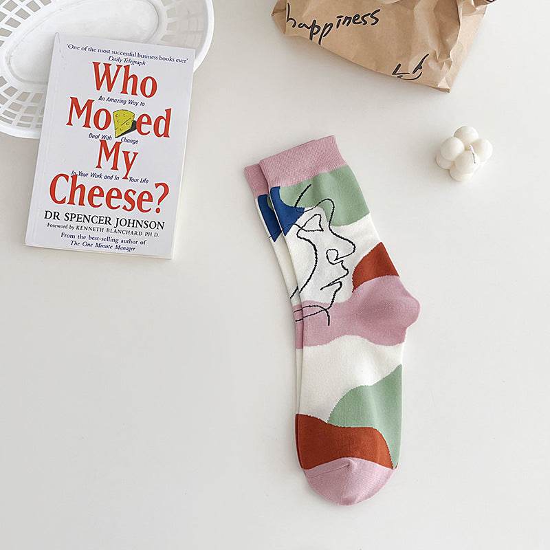 Boneless Suture Tube Socks - Trendy Abstract Lines, Free Size Comfort - Buy Center