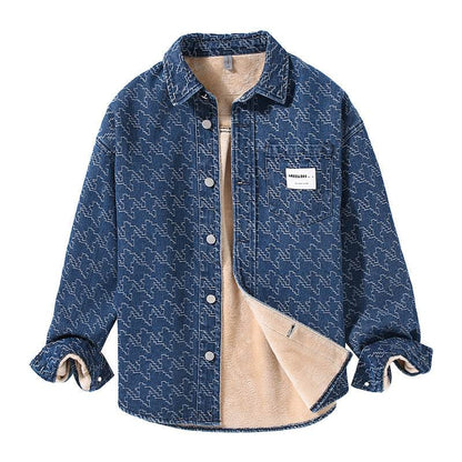 Buycenter Casual Denim Long Sleeve Shirt - Trendy Floral & Fleece Lined - Buy Center