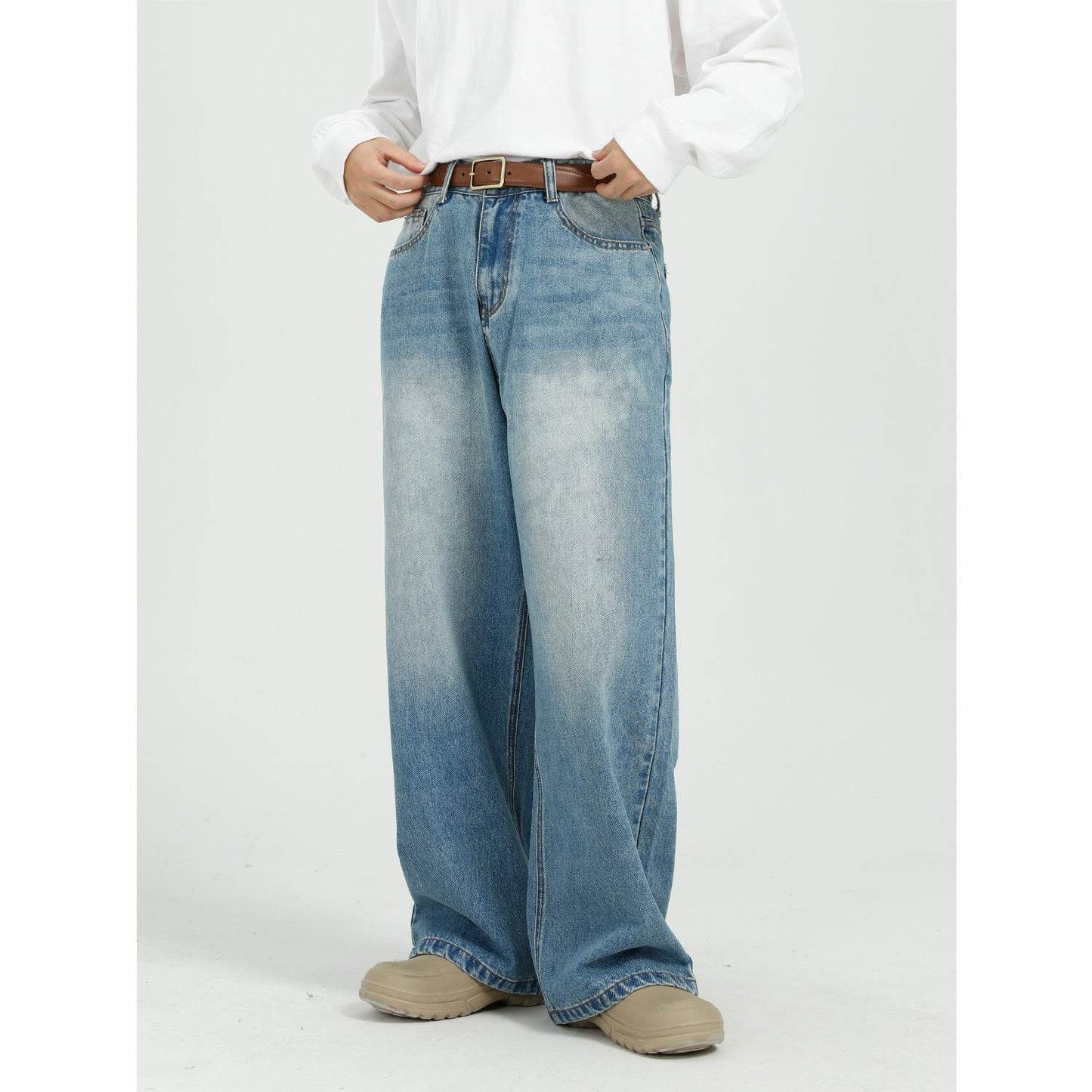 Buycenter Men's Blue Wide Leg Jeans - Loose Fit & Stylish Design - Buy Center