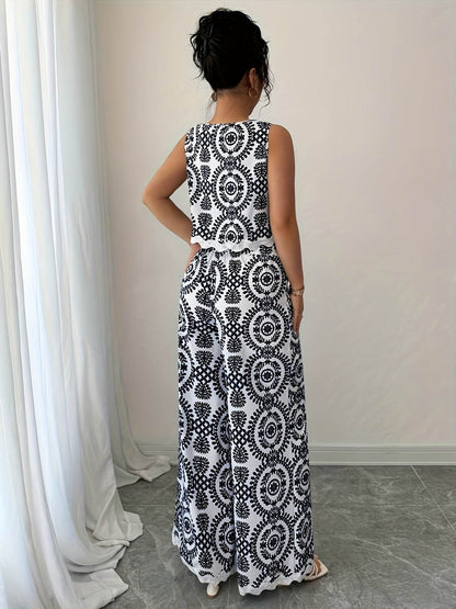 Elegant Women's 2pcs Set - Plant Pattern Top & Pants for All Seasons - Buy Center