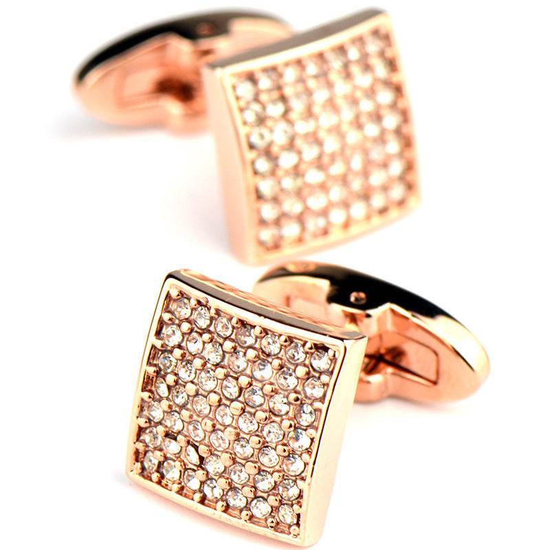 Full Diamond Precision Rose Gold Cufflinks - Elegant White Diamonds Style - Buy Center