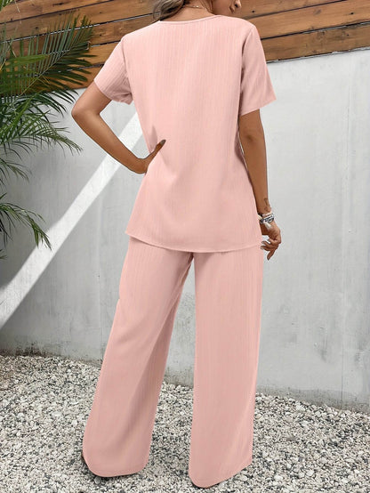 Women's Spring Casual Two-Piece Set - Round Neck Dress Top & Pants - Buy Center