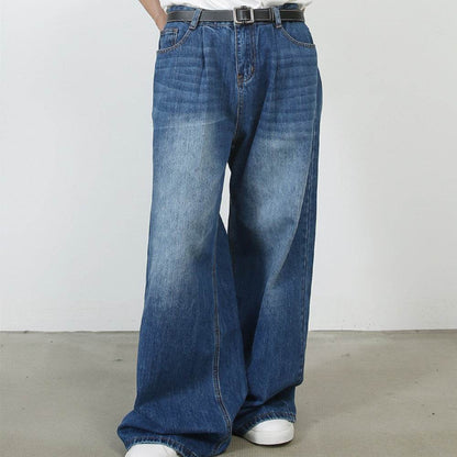 Personality Denim Men's Straight Loose Wide-Leg Pants - Casual Korean Style - Buy Center