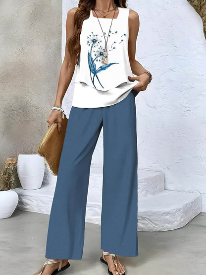 Elegant Red Sleeveless Blouse & Wide-Leg Pants Set - Spring Style - Buy Center