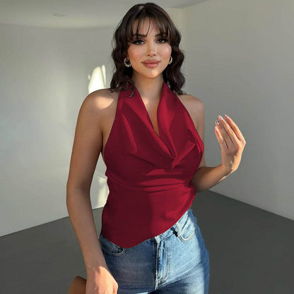 Buycenter Women's Halter Backless Top - Slim Fit Solid Color Vest - Buy Center