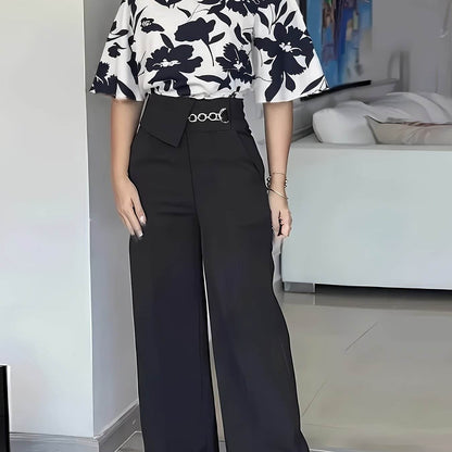 Women's Floral Printed Short Sleeve Top and Long Pants Set - Buy Center