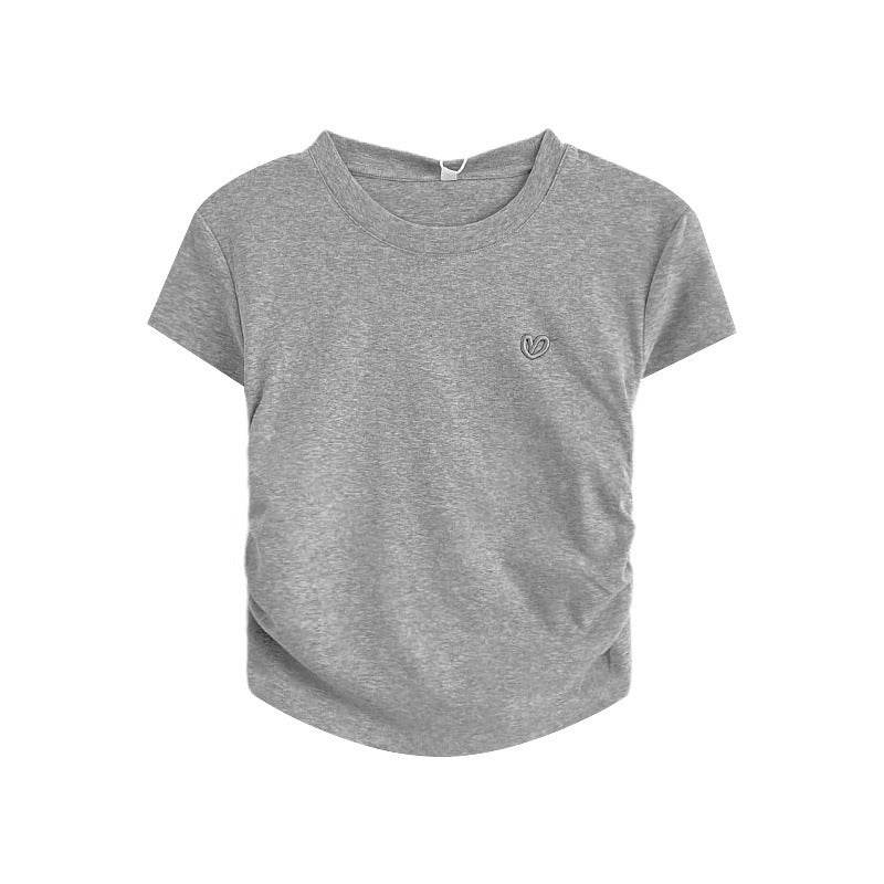 Buycenter Ladies Gray Short Sleeve T-shirt - Love Embroidery Design - Buy Center