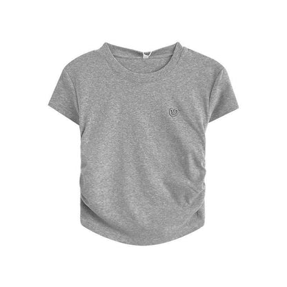 Buycenter Ladies Gray Short Sleeve T-shirt - Love Embroidery Design - Buy Center