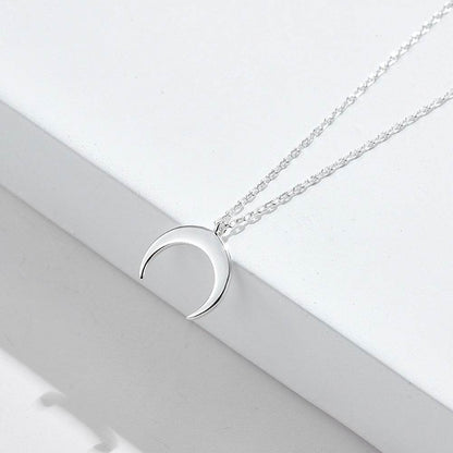 Simple Moon Pendant Necklace - 925 Sterling Silver Clavicle Chain for Women - Buy Center