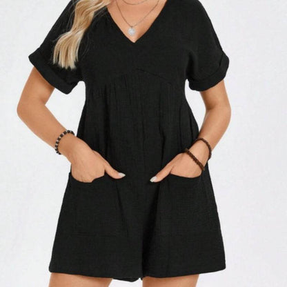 Buycenter Batwing Sleeve Pocket Romper - Casual High Waist Jumpsuit - Buy Center