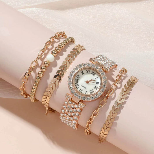 Buycenter Women's 6-Piece Diamond Bracelet Watch Set - Luxurious Gift Box - Buy Center