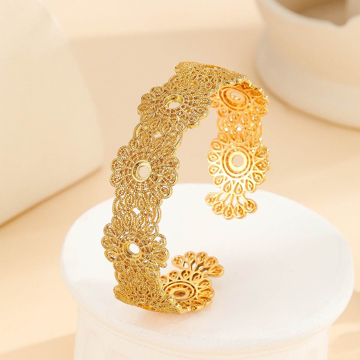 Buycenter Luxury Gold Bracelet - Hollow Lace Flower Design Jewelry - Buy Center