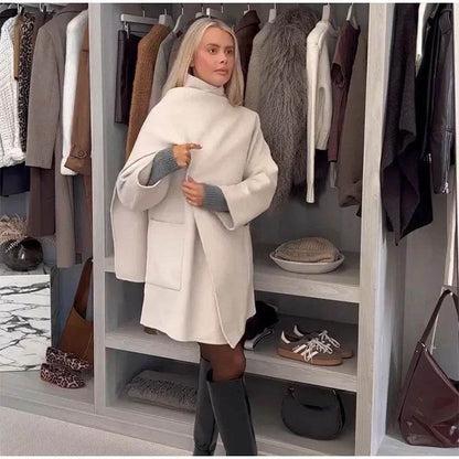 Women's Milky White Woolen Coat - Stylish & Comfortable Basic Jacket - Buy Center