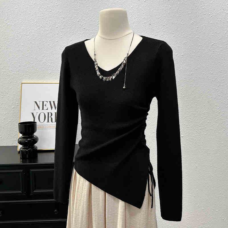 Women's Slim Fit Long-Sleeve T-Shirt - V-Neck Pleating Blouse 2025 - Buy Center