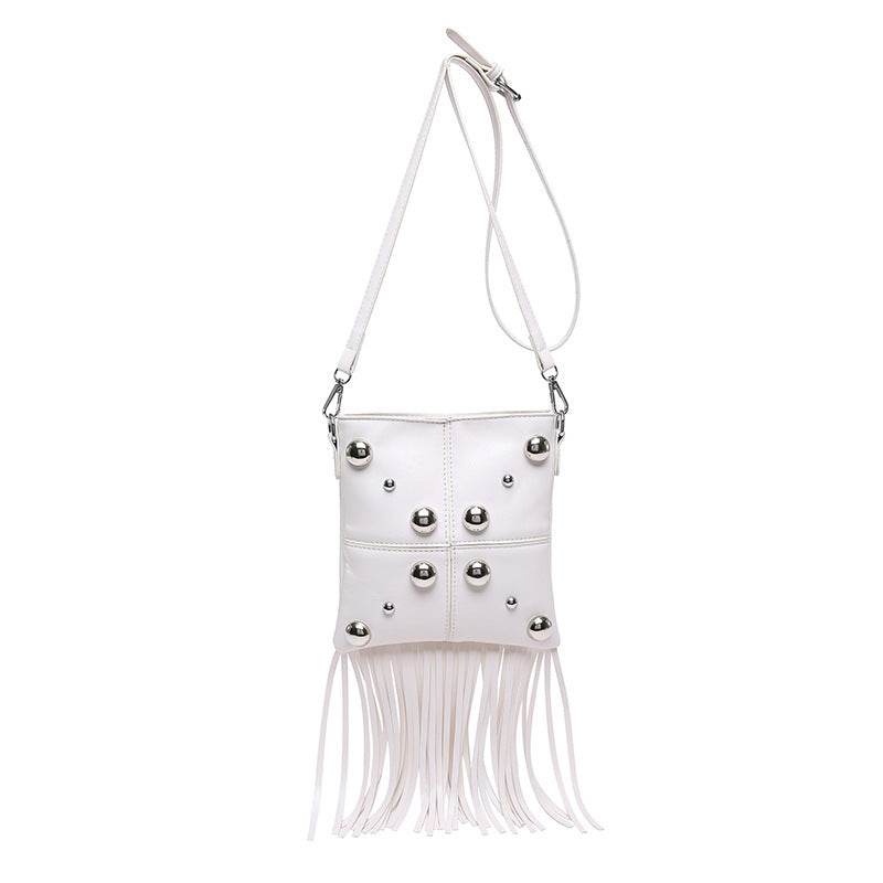 Buycenter Studded Shoulder Tassel Crossbody Bag - Trendy Bucket Style - Buy Center