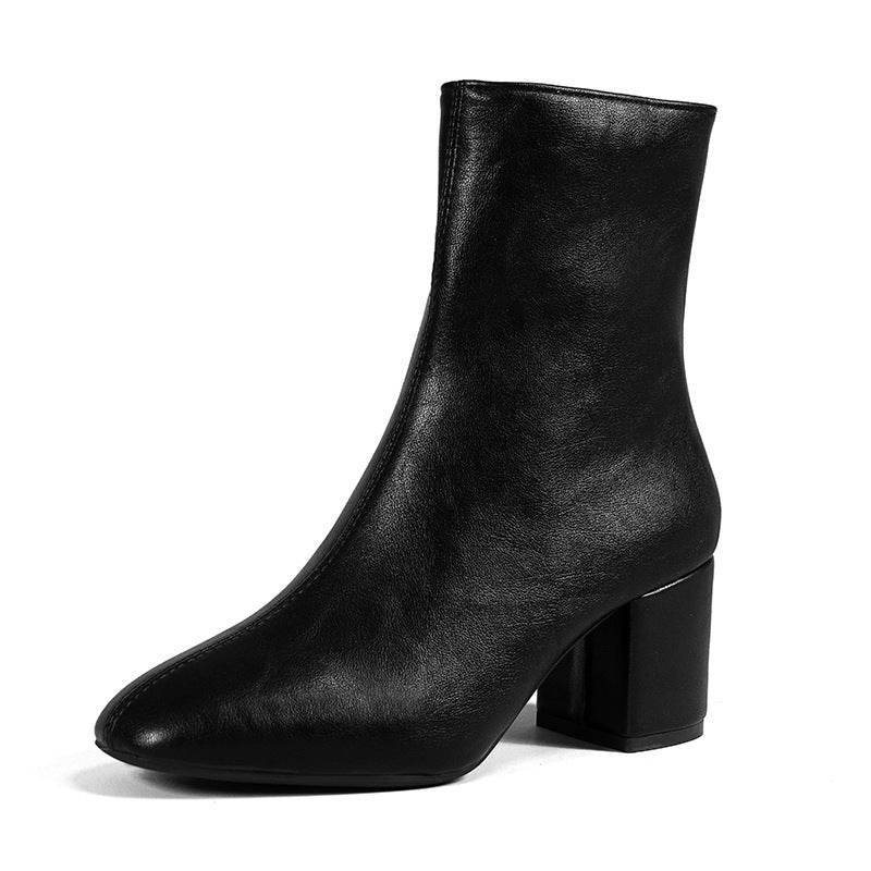 Women's High Heel Boots - Stylish Chunky Square Toe, Side Zipper Design - Buy Center