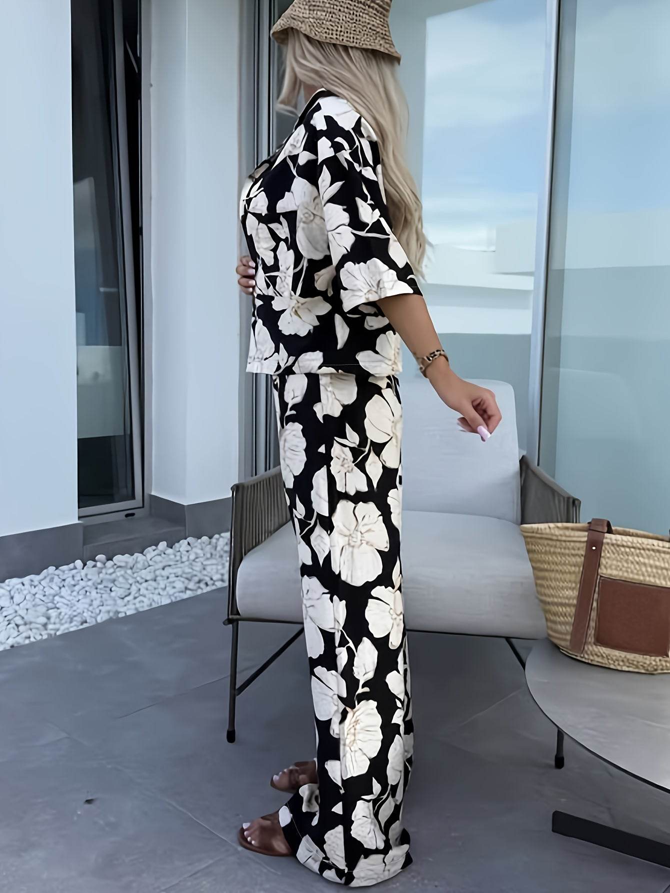 Elegant Women's Summer Floral Shirt & Pants Set - 2pcs - Buy Center