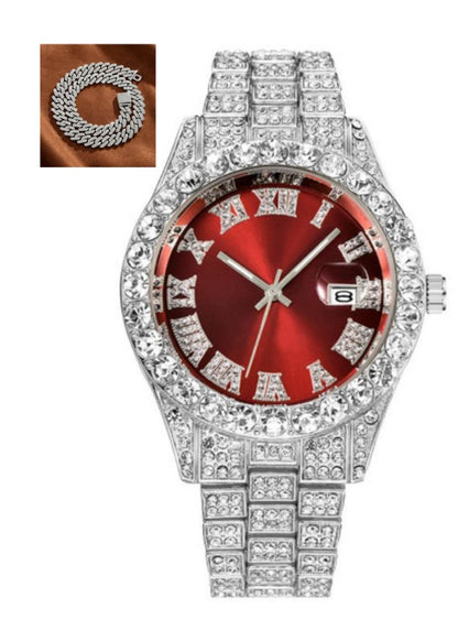 Hot Men's Steel Quartz Watch - Hip Hop Style with Diamond Roman Scale - Buy Center