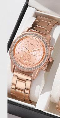 Women's Quartz Diamond-Embedded Watch - Stylish Rose Gold & Silver - Buy Center
