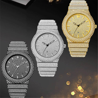 Affordable Luxury Men's Quartz Watch - Diamond Embedded in Gold, Silver, Black - Buy Center