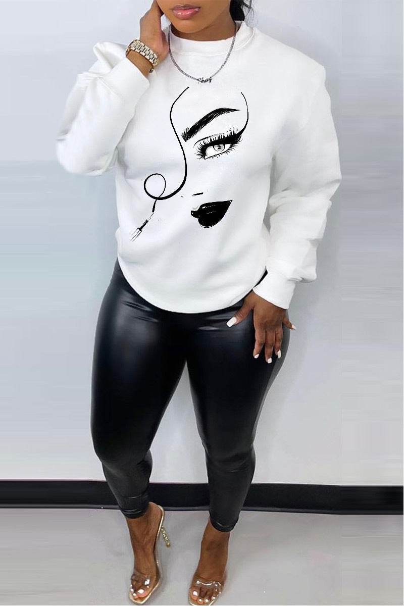 Buycenter Women's Printed Casual Loose Sweater - Crew Neck, Long Sleeve - Buy Center