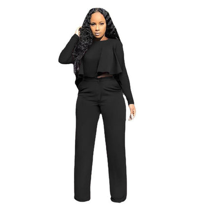 Buycenter Solid Color Two-Piece Set - High Waist Wide Leg Jumpsuit - Buy Center