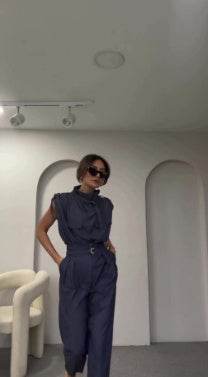 Elegant Shoulder Slimming Jumpsuit Set - Stylish Blouse & Pants Combo - Buy Center