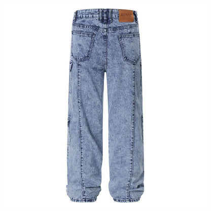 Men's Multi-pocket Washed-out Jeans - Casual Denim Trousers for All Seasons - Buy Center