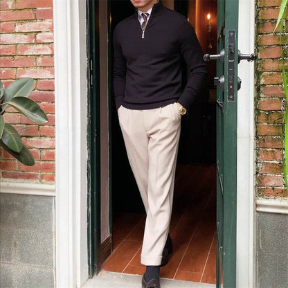 Buycenter Men's Zipper Knit Sweater - Stand-up Collar, Long Sleeves - Buy Center