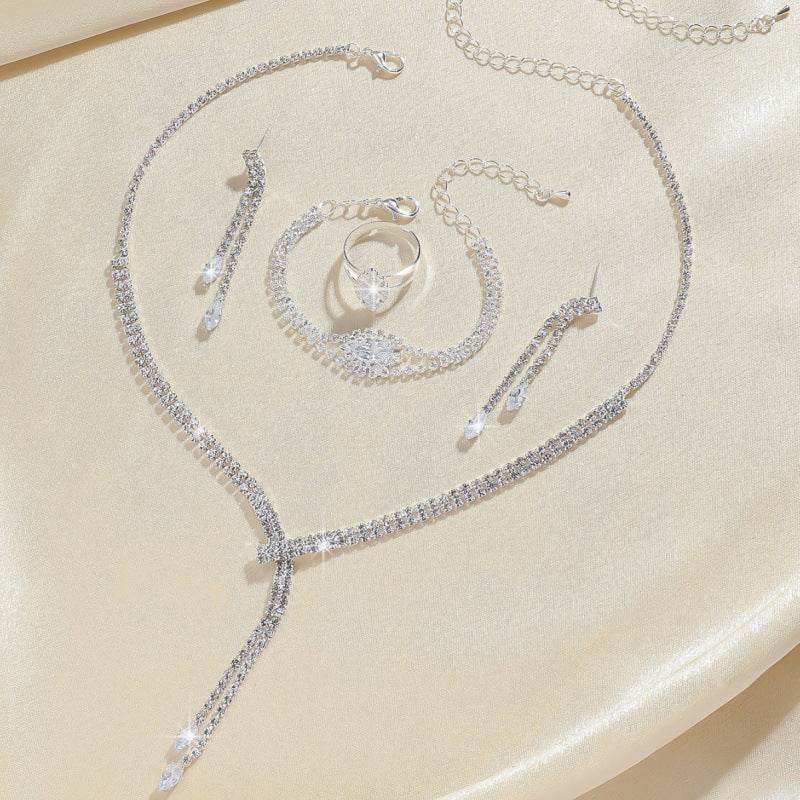 Elegant Four-Piece Bridal Jewelry Set - Necklace, Earrings & Bracelet - Buy Center