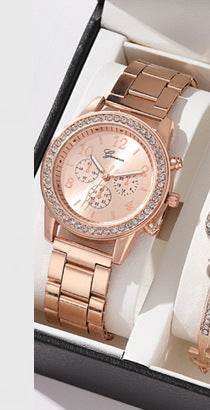 Women's Quartz Diamond-Embedded Watch - Stylish Rose Gold & Silver - Buy Center
