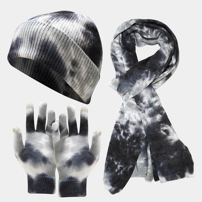 Trendy Tie-Dye Knitted Hat, Gloves & Scarf Set - Colorful Winter Ensemble - Buy Center