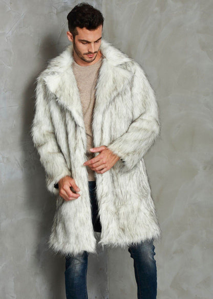 Men's Tailored Faux Fur Coat - Trendy Black & White Wool Blend 2025 - Buy Center