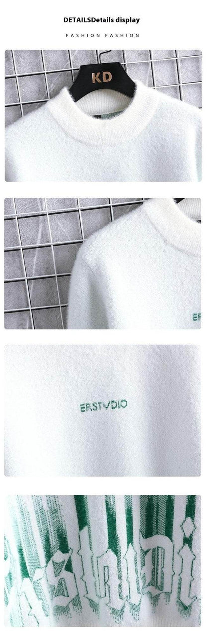 Men's Thickened Half High Collar Sweater - Warm Rabbit Fur Pullover - Buy Center