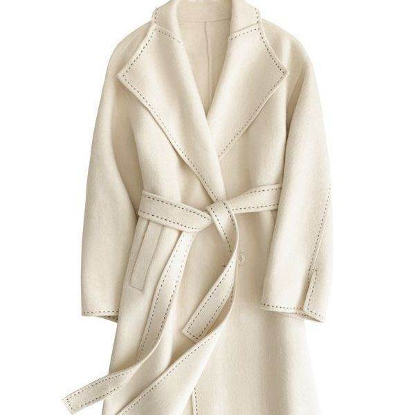 Buycenter Double-faced Woolen Overcoat - Long Fur Lapel, Lace-up Style - Buy Center