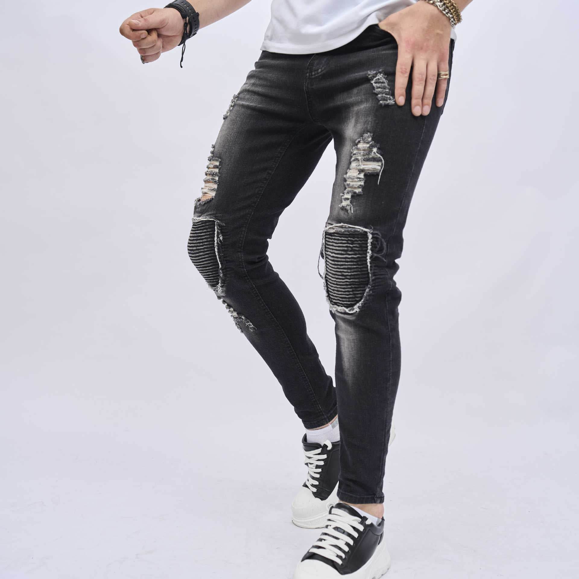 Men's Ripped Slim Stretch Jeans - Casual Denim for Everyday Style - Buy Center