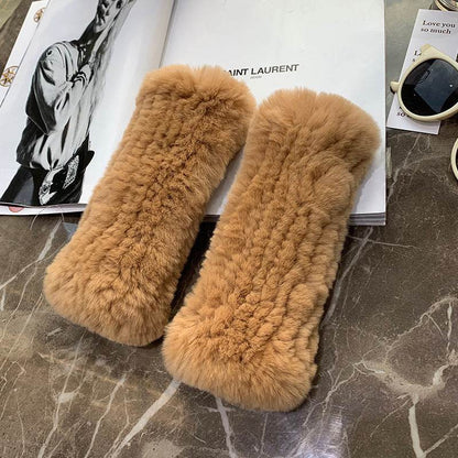 Sweet Warm Rex Rabbit Fur Gloves - Cozy Half Finger Design for Winter - Buy Center