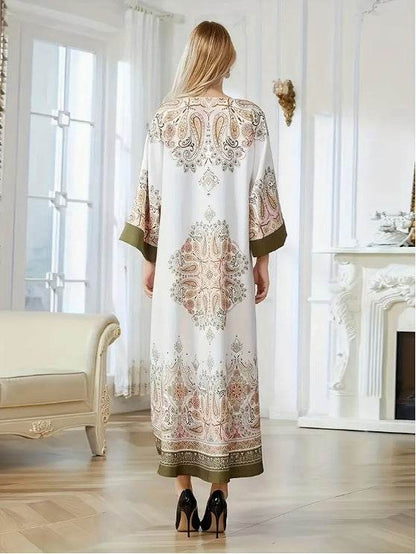 Buycenter Elegant Floral Print Long Sleeve Abaya Dress - Chic Style - Buy Center