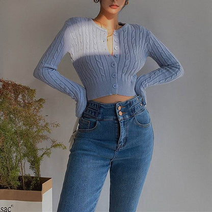 Buycenter Women's Knitted Cardigan - Short Sleeve, Twist Design Sweater - Buy Center