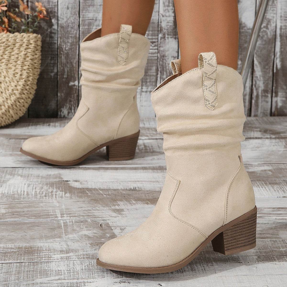 Buycenter Plus Size Women's Boots - Fashionable Suede with Mid Heel - Buy Center