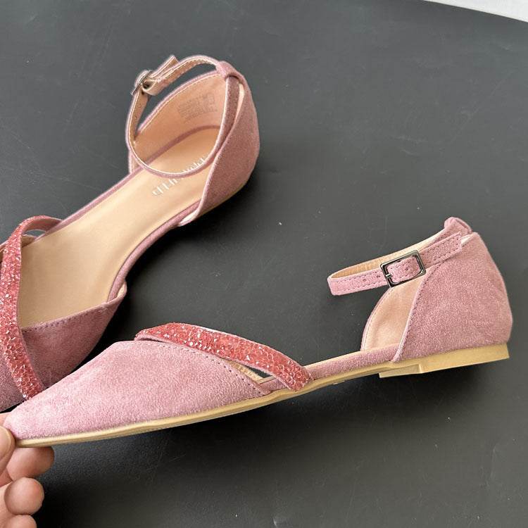 Women's Pink Pointed Toe Buckle Flat Shoes - Stylish Rubber Design - Buy Center