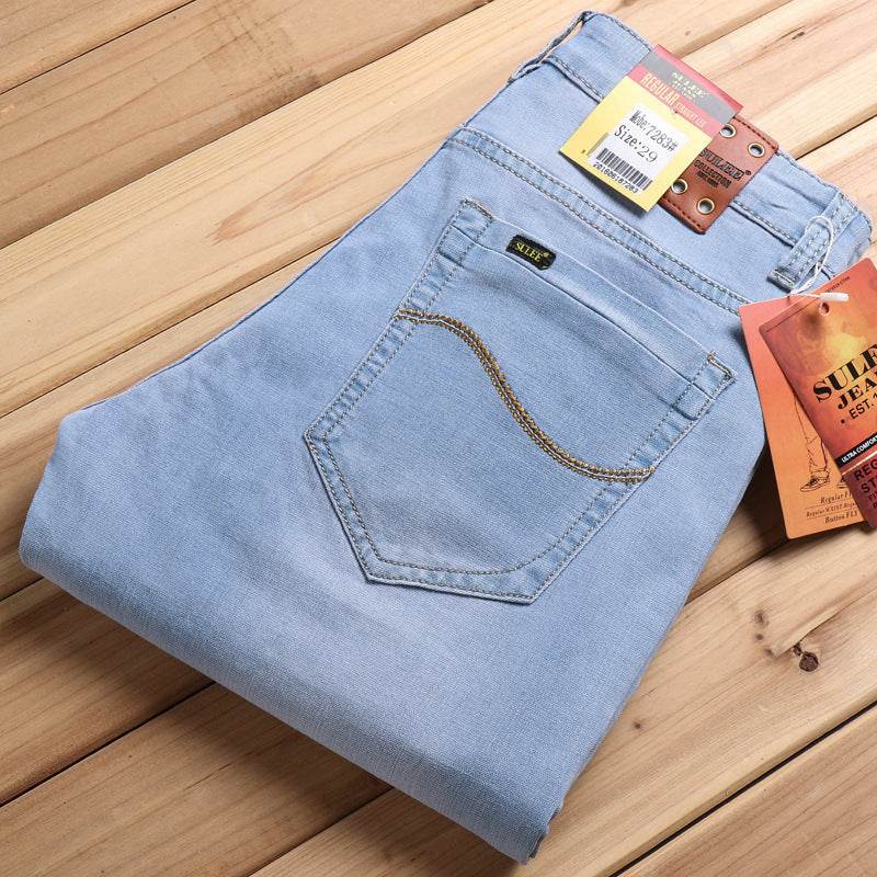 Men's Elastic Straight Fit Jeans - Comfortable Cotton in Light Blue - Buy Center