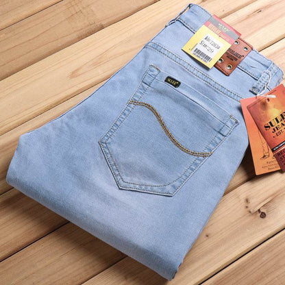 Men's Elastic Straight Fit Jeans - Comfortable Cotton in Light Blue - Buy Center