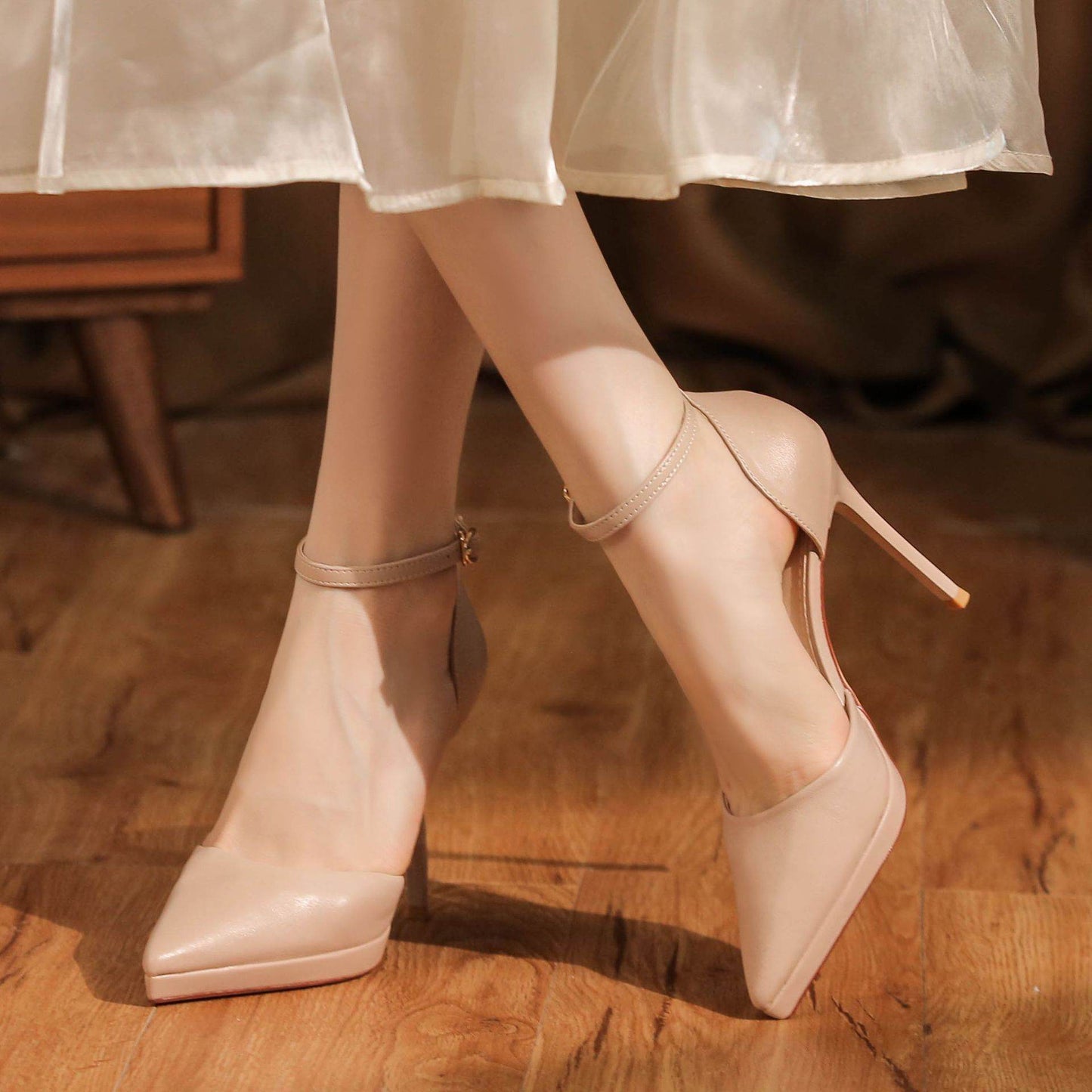 Stylish Leather Ankle Strap Stilettos - 10.5cm High Heels for Fashionistas - Buy Center